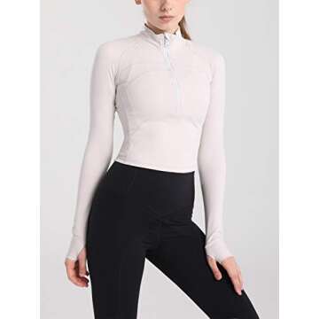 Vsaiddt Women's Athletic Half Zip Sweatshirt Lightweight Quick Dry Workout Yoga Running Crop Tops （A-Ivory-M）