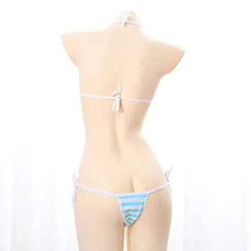 SPORCLO Cute Sexy Anime Lingerie Bra and Panty Set with Stripe High Stockings Lolita Cosplay Micro Bikini Underwear Suit Kawaii for Women