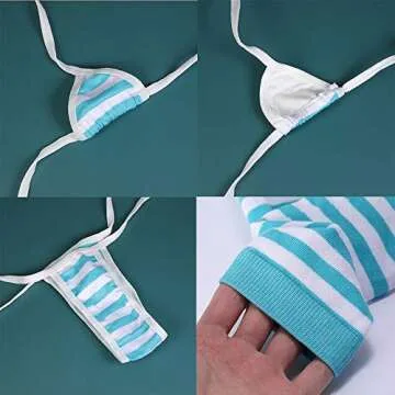 SPORCLO Cute Sexy Anime Lingerie Bra and Panty Set with Stripe High Stockings Lolita Cosplay Micro Bikini Underwear Suit Kawaii for Women