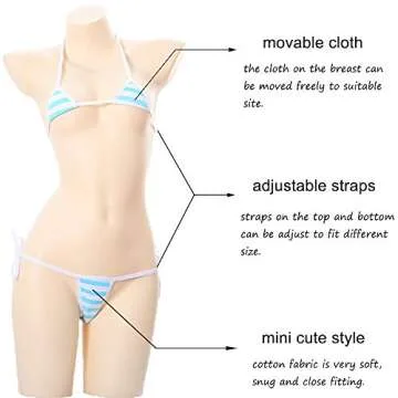 SPORCLO Cute Sexy Anime Lingerie Bra and Panty Set with Stripe High Stockings Lolita Cosplay Micro Bikini Underwear Suit Kawaii for Women