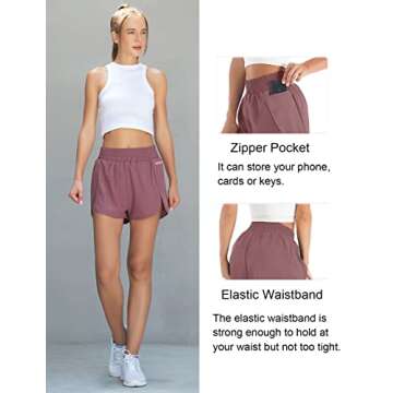 Blooming Jelly Womens Quick-Dry Running Shorts Sport Layer Elastic Waist Active Workout Shorts with Pockets 1.75" (X-Small, Light Wine Red)
