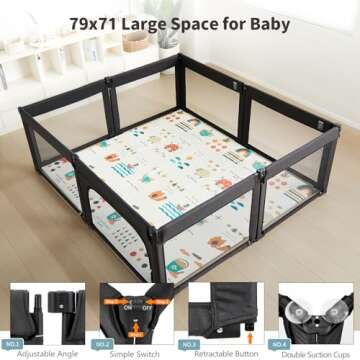 Doradotey Baby Playpen, Shape Adjustable Large & Small Baby Playard for Babies and Toddlers, Foldable Playpen Baby Fence Indoors Play Center Yards, Breathable Mesh Anti-Fall Play Pens(71x79 Black)