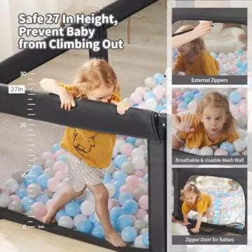 Doradotey Baby Playpen, Shape Adjustable Large & Small Baby Playard for Babies and Toddlers, Foldable Playpen Baby Fence Indoors Play Center Yards, Breathable Mesh Anti-Fall Play Pens(71x79 Black)