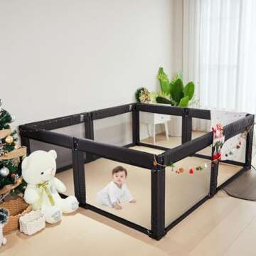 Doradotey Baby Playpen, Shape Adjustable Large & Small Baby Playard for Babies and Toddlers, Foldable Playpen Baby Fence Indoors Play Center Yards, Breathable Mesh Anti-Fall Play Pens(71x79 Black)