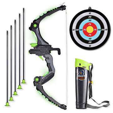 SainSmart Jr. Kids Bow and Arrows, Light Up Archery Set for Kids Outdoor Hunting Game with 5 Durable Suction Cup Arrows, Luminous Bow and Sighting Device, Green