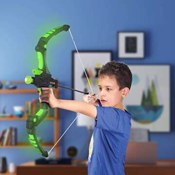 SainSmart Jr. Kids Bow and Arrows, Light Up Archery Set for Kids Outdoor Hunting Game with 5 Durable Suction Cup Arrows, Luminous Bow and Sighting Device, Green