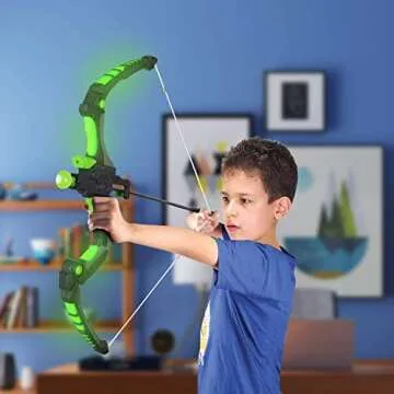 SainSmart Jr. Kids Bow and Arrows, Light Up Archery Set for Kids Outdoor Hunting Game with 5 Durable Suction Cup Arrows, Luminous Bow and Sighting Device, Green