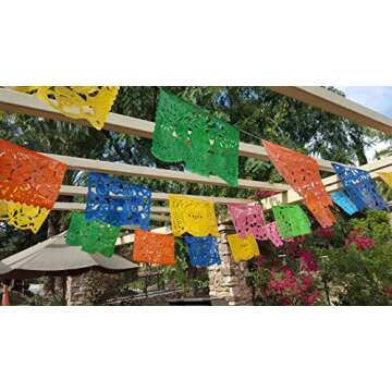 Large Plastic Papel Picado Banner - 15 Feet Long - Two Designs to choose from (1 Pack, All Occasions...