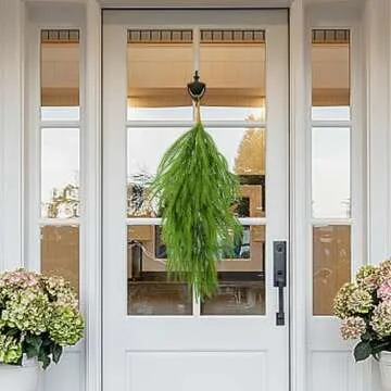 2 Pcs Artificial Christmas Teardrop Swag- 28" Faux Pine Needles Teardrop Door Swag- Christmas Norfolk Greenery Teardrop Wreath for Xmas Holiday Door Table Mantle Fireplace Indoor Outdoor Decor