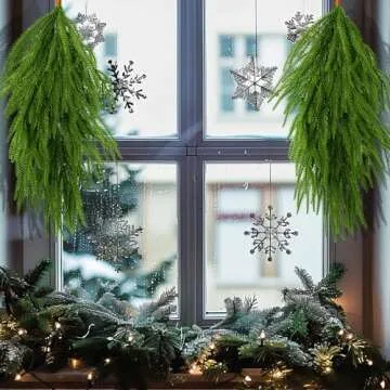2 Pcs Artificial Christmas Teardrop Swag- 28" Faux Pine Needles Teardrop Door Swag- Christmas Norfolk Greenery Teardrop Wreath for Xmas Holiday Door Table Mantle Fireplace Indoor Outdoor Decor