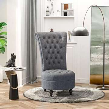 HOMCOM Retro High Back Armless Royal Accent Chair Fabric Upholstered Tufted Seat for Living Room, Grey