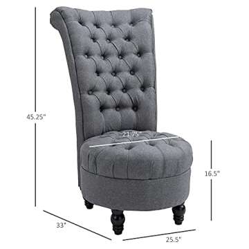 HOMCOM Retro High Back Armless Royal Accent Chair Fabric Upholstered Tufted Seat for Living Room, Grey
