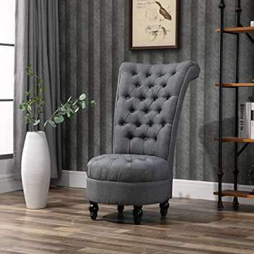 HOMCOM Retro High Back Armless Royal Accent Chair Fabric Upholstered Tufted Seat for Living Room, Grey