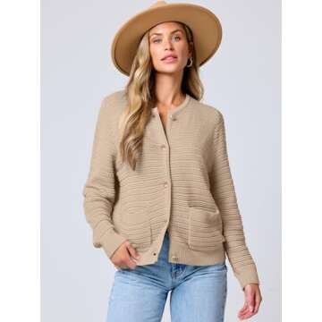 ANRABESS Women's Tweed Knit Cardigan Sweater Casual Long Sleeve Cropped Button Down Lady Jackets 202...