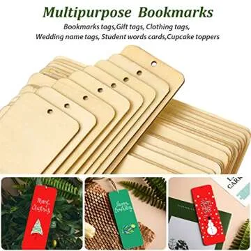 Zonon 36 Pieces Large Size Wood Blank Bookmarks DIY Wooden Craft Unfinished Hanging Tags Rectangle Blank Bookmark Ornaments with Holes and Ropes for Wedding Graduation Party Decor