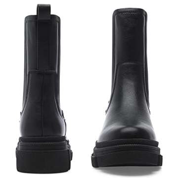 YETIER Women Mid Calf Platform Chelsea Boots Lug Sole Elastic Leather Chunky Block Heel Non-Slip Combat Comfortable Booties