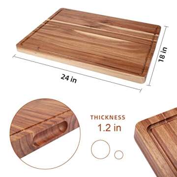 Large Acacia Wood Cutting Boards for Kitchen, 24 x 18 Inch Extra Large Wooden Cutting Board with Jui...