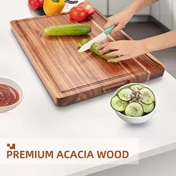 Large Acacia Wood Cutting Boards for Kitchen, 24 x 18 Inch Extra Large Wooden Cutting Board with Juice Groove, Reversible Butcher Block Cutting Board for Meat and Veggies