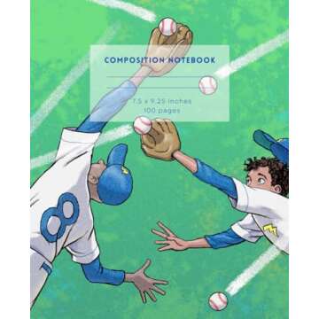 Baseball Themed Composition Book: 100 Paged Wide-Ruled Composition (7.5x9.25) Book for Kids With Vib...