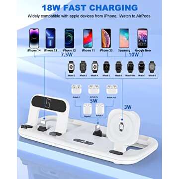 Foldable 3 in 1 Charging Station,18W Fast Charger Stand for Multiple Apple Devices Compatible with All iPhone, iWatch, Air Pods, Fast Charge Portable Travel Charger with QC3.0 Adapter