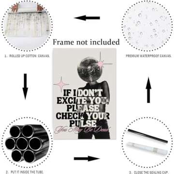 Vintage Pink Canvas Wall Art Set of 3 Funky Hot Girl Pictures You Look So Good Poster Preppy Trendy Paintings Home Wall Decor Aesthetic Disco Ball Bar Cart Prints for Apartment Dorm (12x16in) Unframed