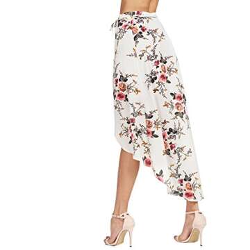 WDIRARA Women's High Waist Asymmetrical Beige Floral Print Dip Hem Wrap Skirt Multicolor M