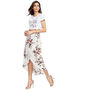 WDIRARA Women's High Waist Asymmetrical Beige Floral Print Dip Hem Wrap Skirt Multicolor M