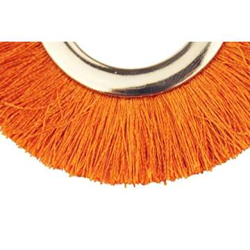 Mina Bohemian Statement Boho Tassel C Shape Fringe 3 Inch Drop Updated Ethnic Warrior Hoop Orange Earrings