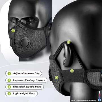 BASE CAMP Silver and Black Upgrade M Plus Dust Mask, Reusable Respirator Face Mask with 6 Activated Carbon Filters, Safety Work Masks for Woodworking, Construction, Yard Lawn Paint, Dust