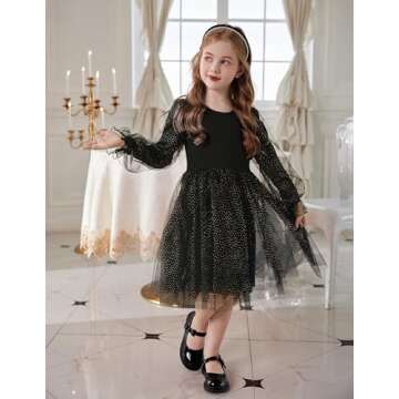 Arshiner Black Dress for Girls Toddler Sequin Tulle Puff Long Sleeves Tutu Dress Fancy Princess Birt...
