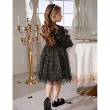Arshiner Black Dress for Girls Toddler Sequin Tulle Puff Long Sleeves Tutu Dress Fancy Princess Birthday Party Dress Up 5t