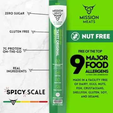 Mission Meats Grass Fed Beef Sticks – Sugar Free Beef Sticks, Gluten Free, Whole 30, Paleo, Keto Meat Sticks, Sugar Free Jerky Beef Sticks Individually Wrapped, 1oz (Original, Pack of 12)