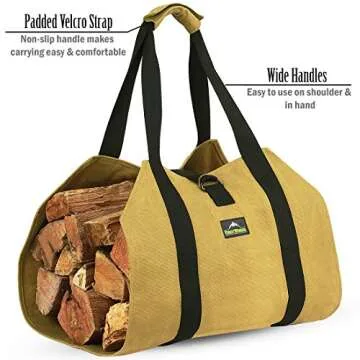 ForestWonder Firewood Carrier Log Carrier Wood Carrying Bag for Fireplace 16oz Waxed Canvas - Long Heavy Duty Handle and Security Strap