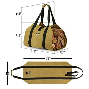ForestWonder Firewood Carrier Log Carrier Wood Carrying Bag for Fireplace 16oz Waxed Canvas - Long Heavy Duty Handle and Security Strap