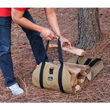 ForestWonder Firewood Carrier Log Carrier Wood Carrying Bag for Fireplace 16oz Waxed Canvas - Long Heavy Duty Handle and Security Strap