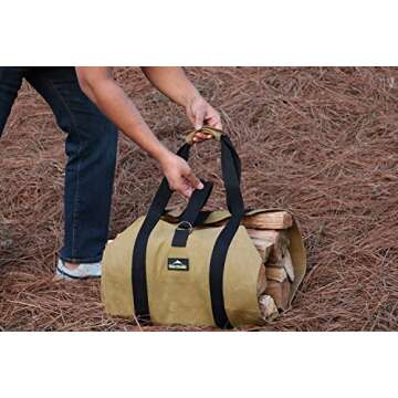 ForestWonder Firewood Carrier Log Carrier Wood Carrying Bag for Fireplace 16oz Waxed Canvas - Long Heavy Duty Handle and Security Strap