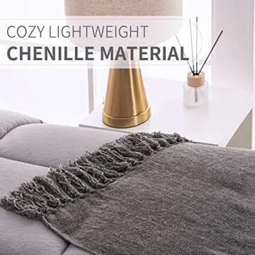FRESHMINT Throw Blanket Soft Fluffy Chenille with Decorative Tassel Fringe for Home Decor Sofa Couch Bed Gift 80 x 60 Inch, Dark Gray