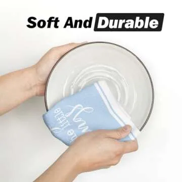 Artoid Mode Blue Hydrangea Motto Spring Kitchen Towels Dish Towels, 18x26 Inch Farmhouse Decoration Hand Towels Set of 4