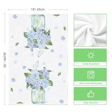 Artoid Mode Blue Hydrangea Motto Spring Kitchen Towels Dish Towels, 18x26 Inch Farmhouse Decoration Hand Towels Set of 4