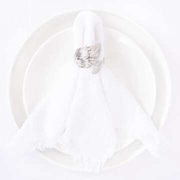 Socomi Set of 12 Linen Napkins White Easter Spring Cloth Napkins Washable Cotton Dinner Napkins Frin...