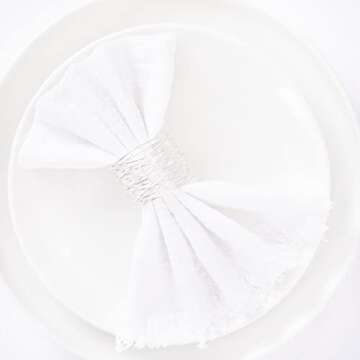 Socomi Set of 12 Linen Napkins White Easter Spring Cloth Napkins Washable Cotton Dinner Napkins Fringe 17"x17" for Wedding Party Bridal Baby Shower Birthday Table Decorations