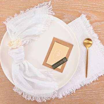 Socomi Set of 12 Linen Napkins White Easter Spring Cloth Napkins Washable Cotton Dinner Napkins Fringe 17"x17" for Wedding Party Bridal Baby Shower Birthday Table Decorations