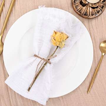 Socomi Set of 12 Linen Napkins White Easter Spring Cloth Napkins Washable Cotton Dinner Napkins Fringe 17"x17" for Wedding Party Bridal Baby Shower Birthday Table Decorations