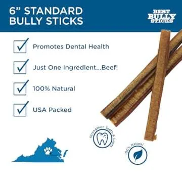 Best Bully Sticks 6 Inch All-Natural Bully Sticks for Dogs - 6” Easily Digestible, 100% Grass-Fed ...