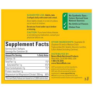Nature Made Magnesium Citrate 250 mg Softgels for Health
