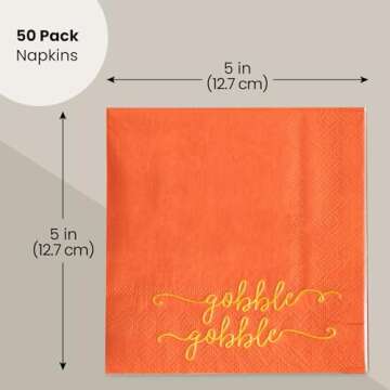50 Pack Thanksgiving Cocktail Napkins Party Supplies Table Decorations, Gobble Gobble (5 x 5 In)