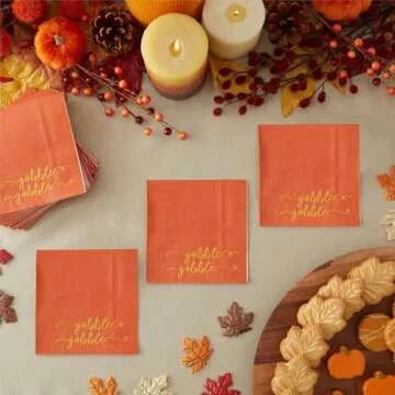 50 Pack Thanksgiving Cocktail Napkins with Elegant Design