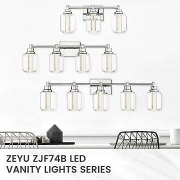 zeyu 5-Light LED Vanity Lighting Fixture, 23.4W Dimmable Vanity Light with 3 Colors (Warm/Neutral/Co...