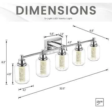 zeyu 5-Light LED Vanity Lighting Fixture, 23.4W Dimmable Vanity Light with 3 Colors (Warm/Neutral/Cool Light), Chrome Bathroom Vanity Lighting with Crystal Bubble and Clear Glass, ZJF74B LED-5W CH