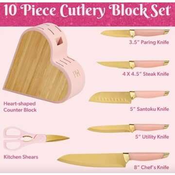 Paris Hilton 10 Piece Cutlery Block Set, Pink Knife Set
